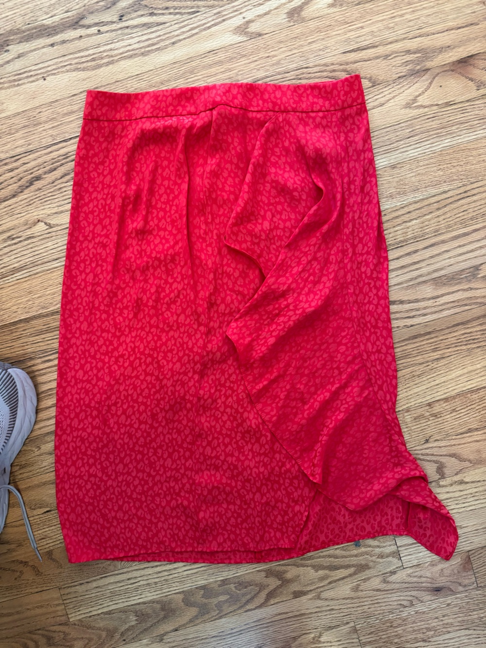 1. State Red Patterned Ruffle Midi Skirt